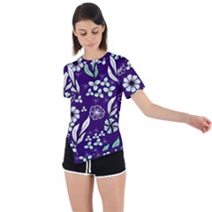 Floral Blue Pattern  Asymmetrical Short Sleeve Sports Tee by MintanArt