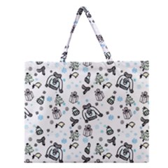 Winter Story Patern Zipper Large Tote Bag by MintanArt