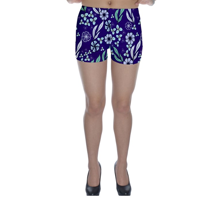 Floral blue pattern  Skinny Shorts