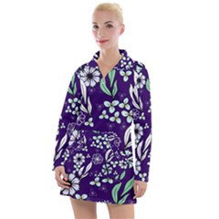 Floral Blue Pattern  Women s Long Sleeve Casual Dress by MintanArt