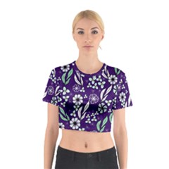 Floral Blue Pattern  Cotton Crop Top by MintanArt