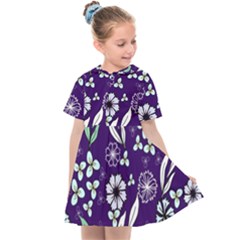 Floral Blue Pattern  Kids  Sailor Dress by MintanArt