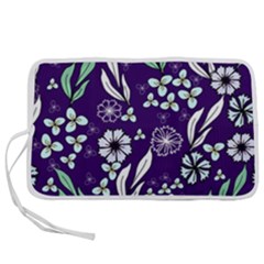 Floral Blue Pattern  Pen Storage Case (l) by MintanArt