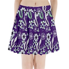 Floral Blue Pattern  Pleated Mini Skirt by MintanArt