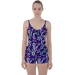 Floral Blue Pattern  Tie Front Two Piece Tankini by MintanArt