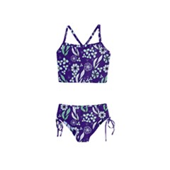 Floral Blue Pattern  Girls  Tankini Swimsuit by MintanArt