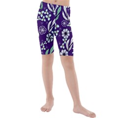 Floral Blue Pattern  Kids  Mid Length Swim Shorts by MintanArt