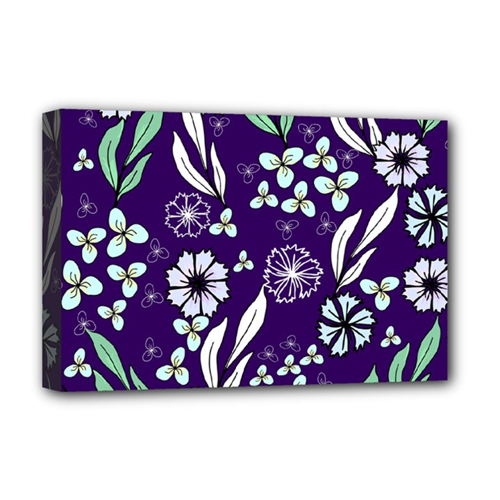 Floral blue pattern  Deluxe Canvas 18  x 12  (Stretched)