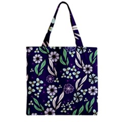 Floral Blue Pattern  Zipper Grocery Tote Bag by MintanArt