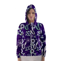 Floral Blue Pattern  Women s Hooded Windbreaker by MintanArt