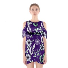 Floral Blue Pattern  Shoulder Cutout One Piece Dress by MintanArt