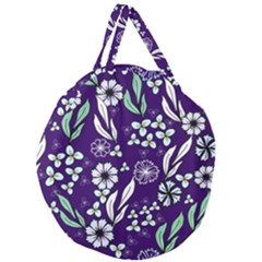 Floral Blue Pattern  Giant Round Zipper Tote by MintanArt