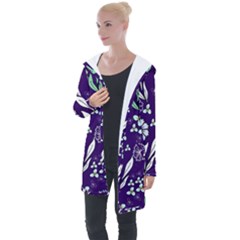 Floral Blue Pattern  Longline Hooded Cardigan by MintanArt