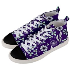 Floral Blue Pattern  Men s Mid-top Canvas Sneakers by MintanArt