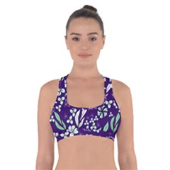 Floral Blue Pattern  Cross Back Sports Bra by MintanArt