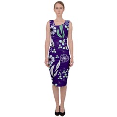 Floral Blue Pattern  Sleeveless Pencil Dress