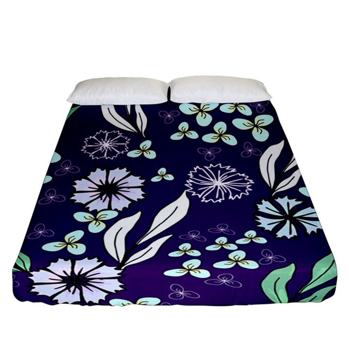 Floral blue pattern  Fitted Sheet (Queen Size)