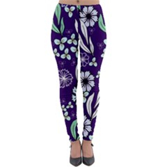 Floral Blue Pattern  Lightweight Velour Leggings by MintanArt