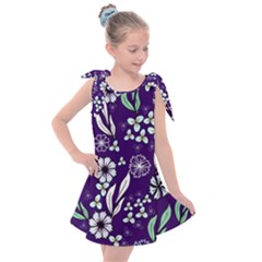 Floral Blue Pattern  Kids  Tie Up Tunic Dress by MintanArt