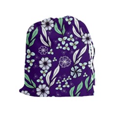 Floral Blue Pattern  Drawstring Pouch (xl) by MintanArt