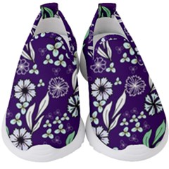 Floral Blue Pattern  Kids  Slip On Sneakers by MintanArt