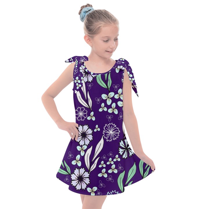 Floral blue pattern  Kids  Tie Up Tunic Dress