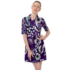 Floral Blue Pattern  Belted Shirt Dress by MintanArt