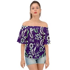 Floral Blue Pattern  Off Shoulder Short Sleeve Top by MintanArt