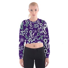 Floral Blue Pattern  Cropped Sweatshirt by MintanArt