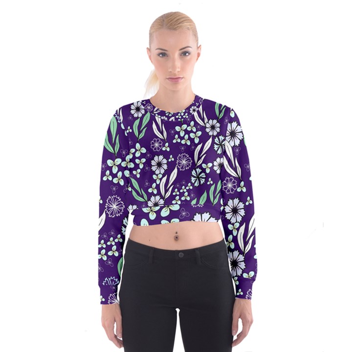 Floral blue pattern  Cropped Sweatshirt