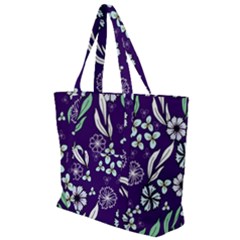 Floral Blue Pattern  Zip Up Canvas Bag by MintanArt