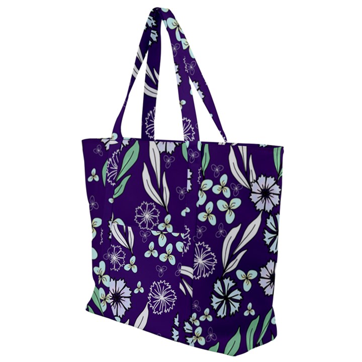 Floral blue pattern  Zip Up Canvas Bag