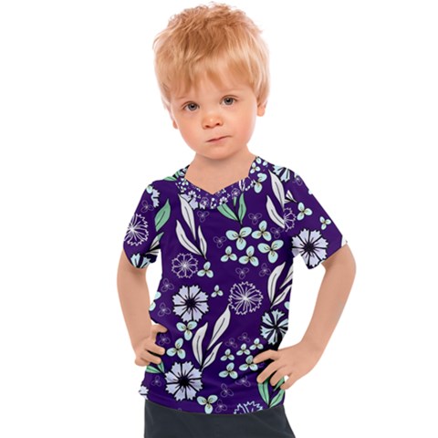 Floral Blue Pattern  Kids  Sports Tee by MintanArt