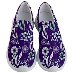 Floral Blue Pattern  Women s Lightweight Slip Ons by MintanArt