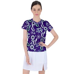 Floral Blue Pattern  Women s Sports Top by MintanArt