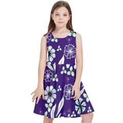 Floral Blue Pattern  Kids  Skater Dress by MintanArt