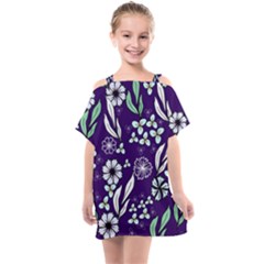 Floral Blue Pattern  Kids  One Piece Chiffon Dress by MintanArt