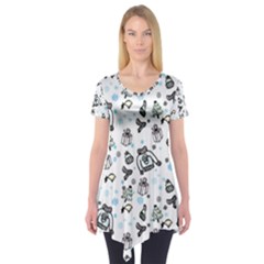 Winter Story Patern Short Sleeve Tunic  by MintanArt