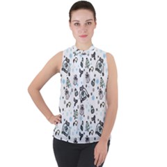 Winter Story Patern Mock Neck Chiffon Sleeveless Top by MintanArt