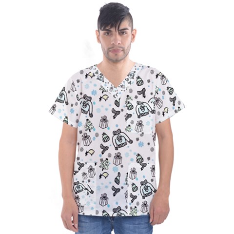 Winter Story Patern Men s V-neck Scrub Top by MintanArt