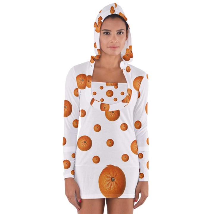 Tangerines Photo Motif Pattern Design Long Sleeve Hooded T-shirt