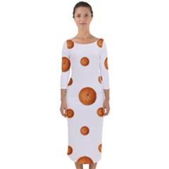 Tangerines Photo Motif Pattern Design Quarter Sleeve Midi Bodycon Dress