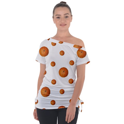 Tangerines Photo Motif Pattern Design Off Shoulder Tie-up Tee by dflcprintsclothing