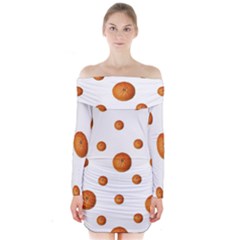 Tangerines Photo Motif Pattern Design Long Sleeve Off Shoulder Dress by dflcprintsclothing