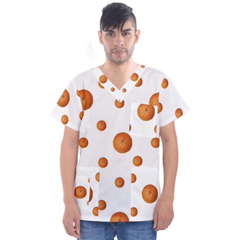 Tangerines Photo Motif Pattern Design Men s V-neck Scrub Top by dflcprintsclothing