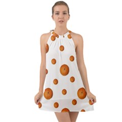 Tangerines Photo Motif Pattern Design Halter Tie Back Chiffon Dress