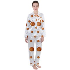 Tangerines Photo Motif Pattern Design Satin Long Sleeve Pajamas Set