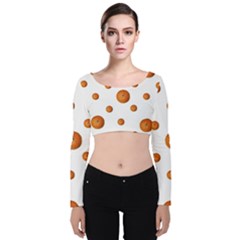 Tangerines Photo Motif Pattern Design Velvet Long Sleeve Crop Top