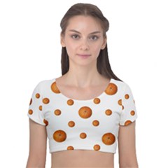 Tangerines Photo Motif Pattern Design Velvet Short Sleeve Crop Top 