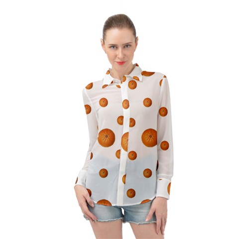 Tangerines Photo Motif Pattern Design Long Sleeve Chiffon Shirt by dflcprintsclothing